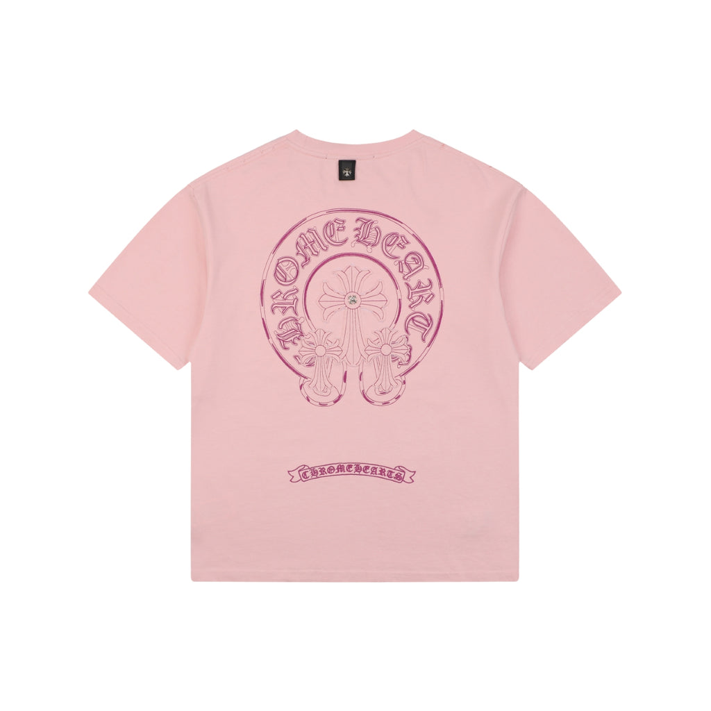 Chrome Hearts Pink Sanskrit Cross Embroidered Tee – Pink