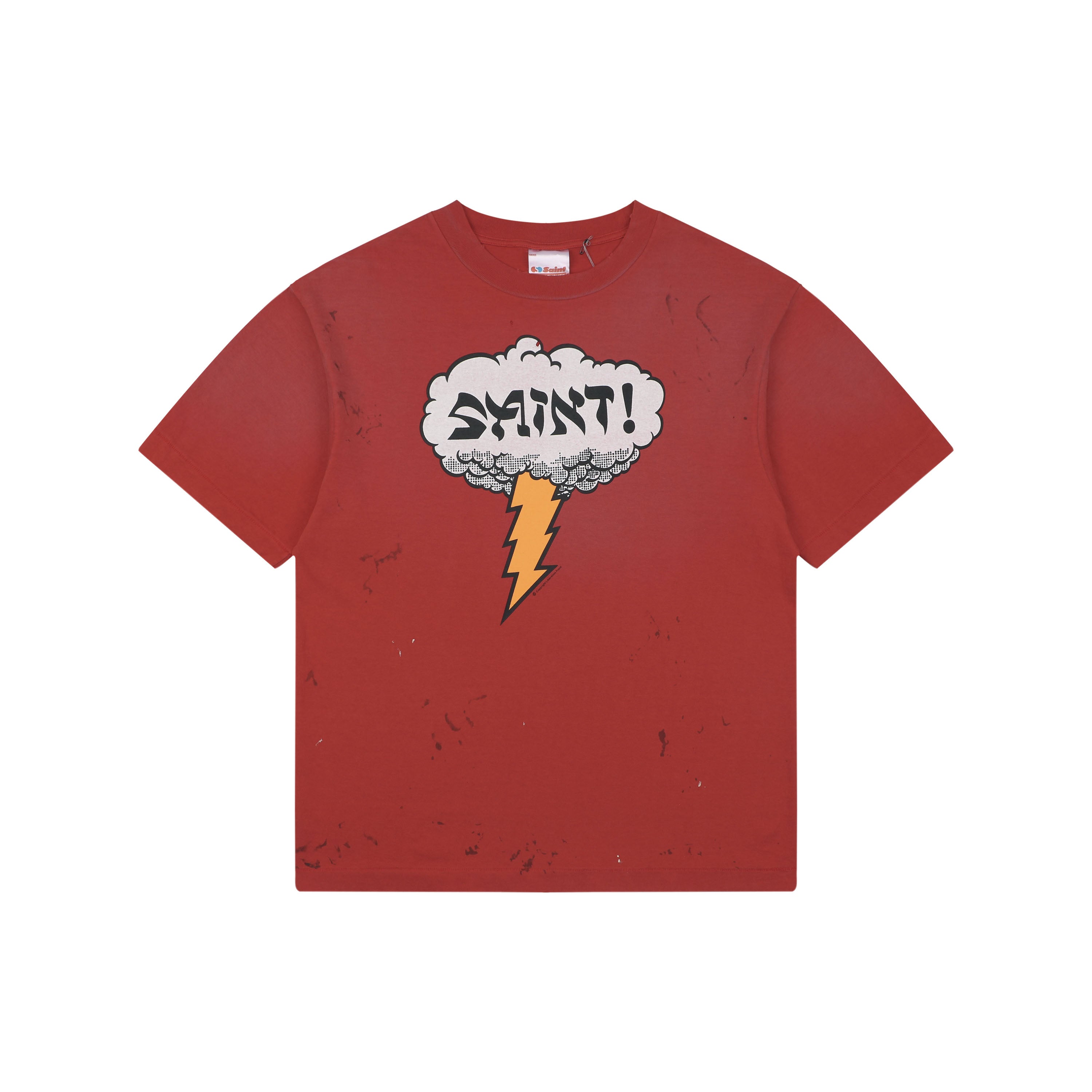 Saint Michael Thunder Cloud Lightning Letter Print Tee – Red