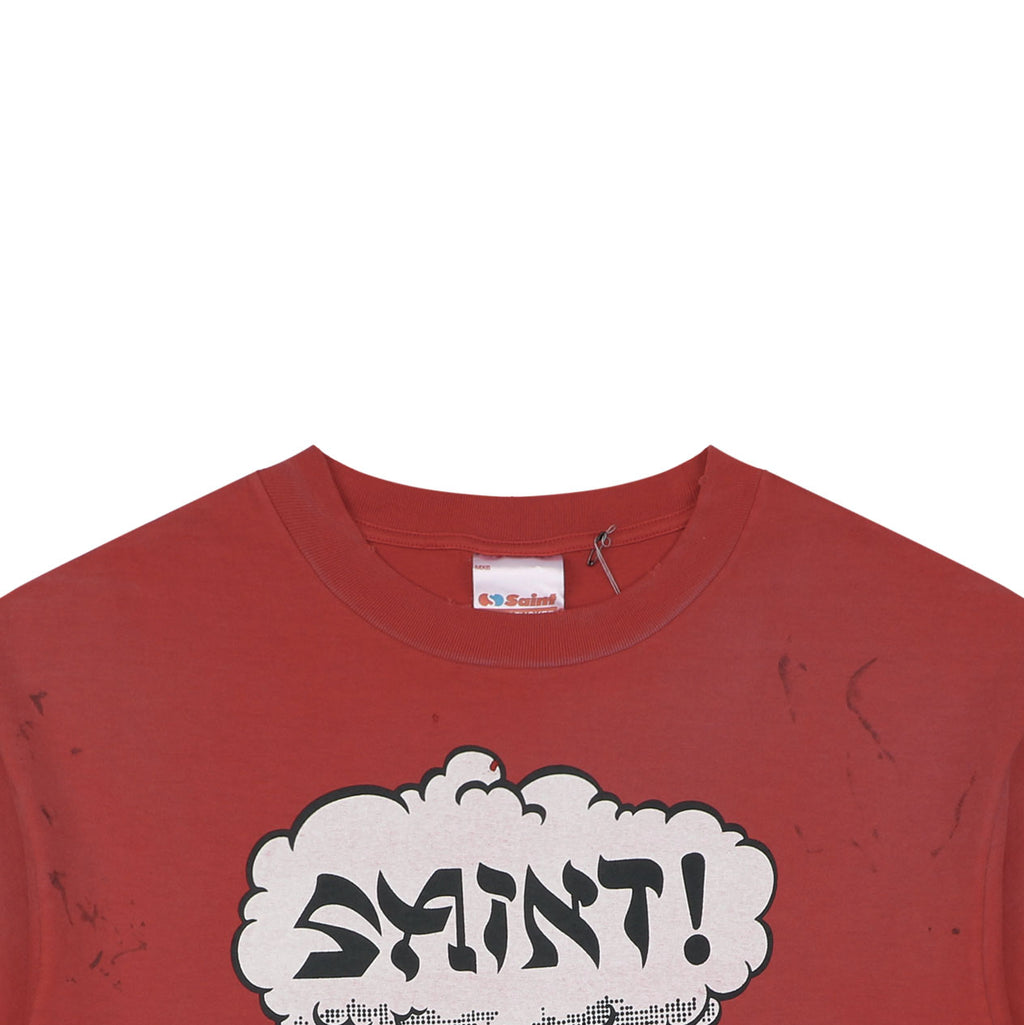 Saint Michael Thunder Cloud Lightning Letter Print Tee – Red