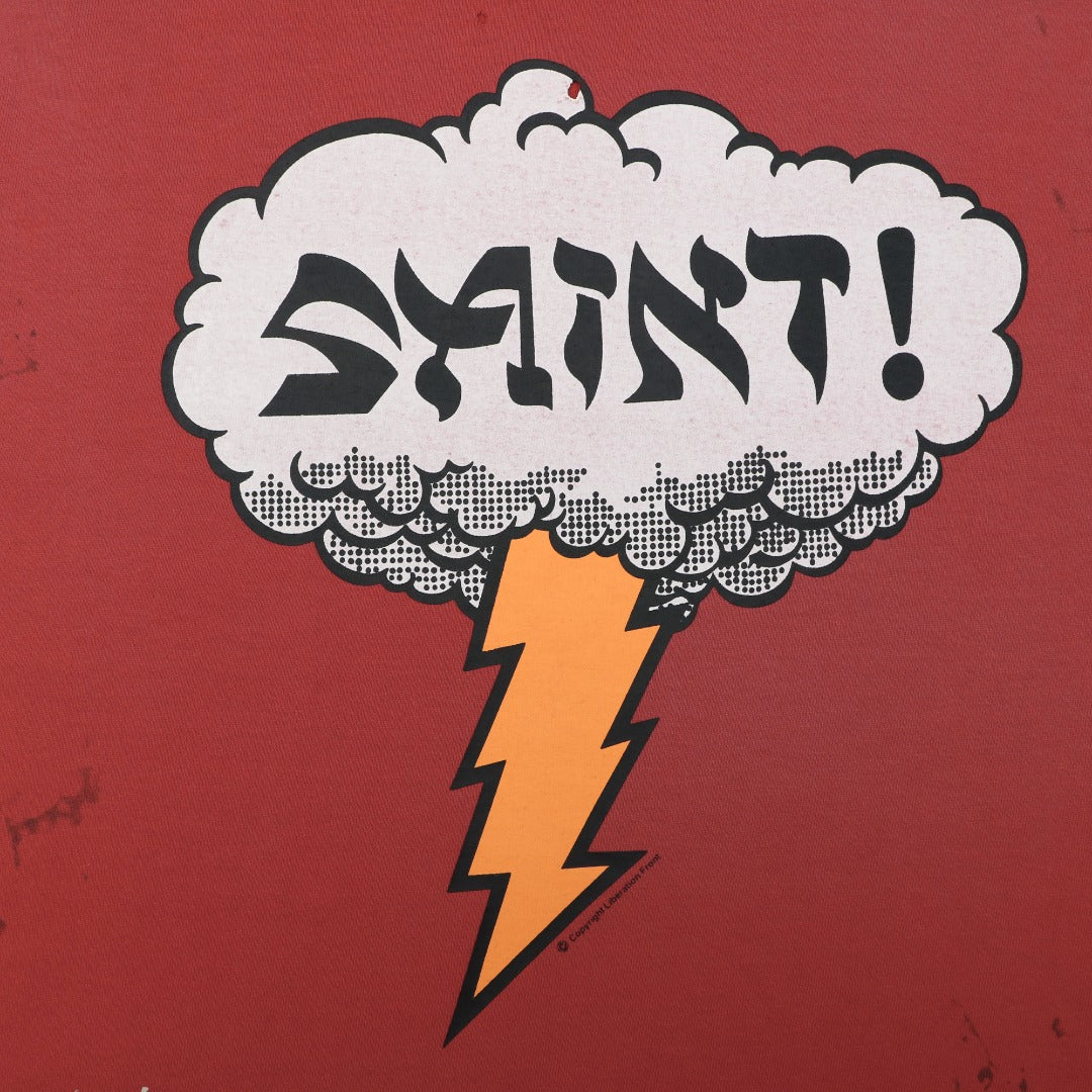 Saint Michael Thunder Cloud Lightning Letter Print Tee – Red