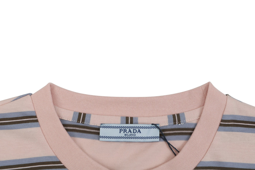 Prada Blush Pink Multi-Stripe Pocket Label Long Sleeve Tee