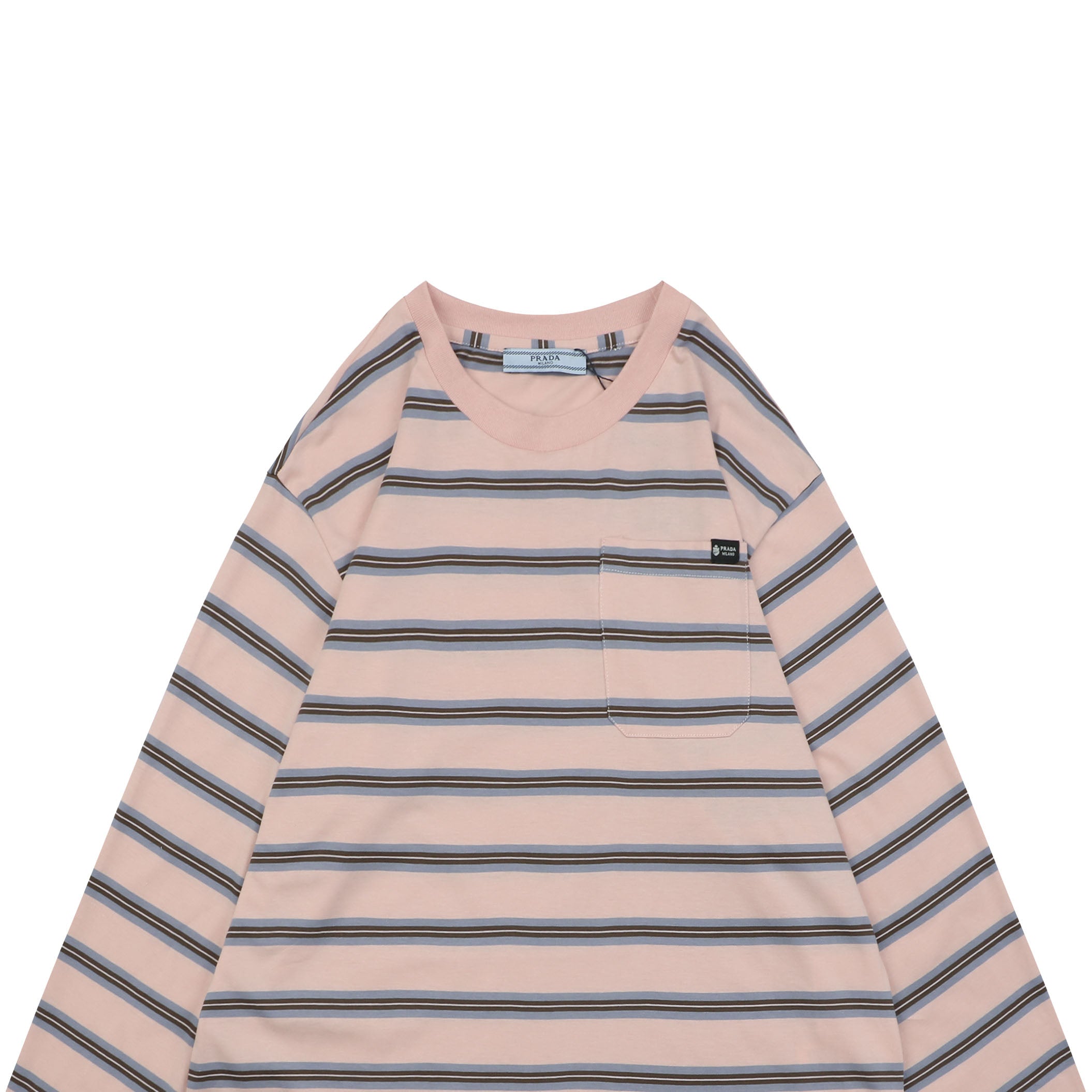 Prada Blush Pink Multi-Stripe Pocket Label Long Sleeve Tee