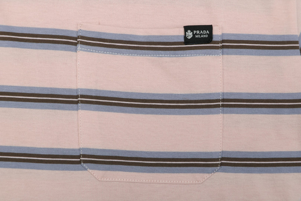 Prada Blush Pink Multi-Stripe Pocket Label Long Sleeve Tee