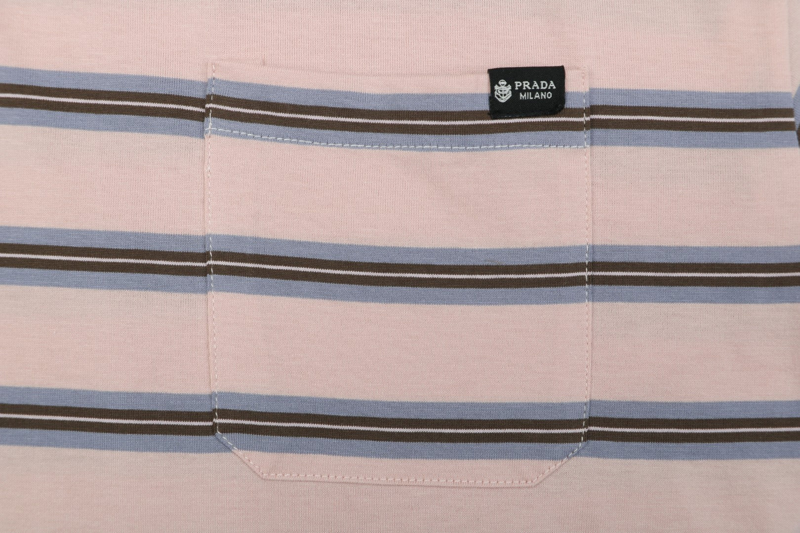 Prada Blush Pink Multi-Stripe Pocket Label Long Sleeve Tee