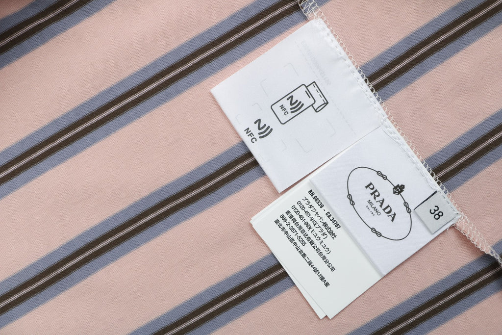 Prada Blush Pink Multi-Stripe Pocket Label Long Sleeve Tee