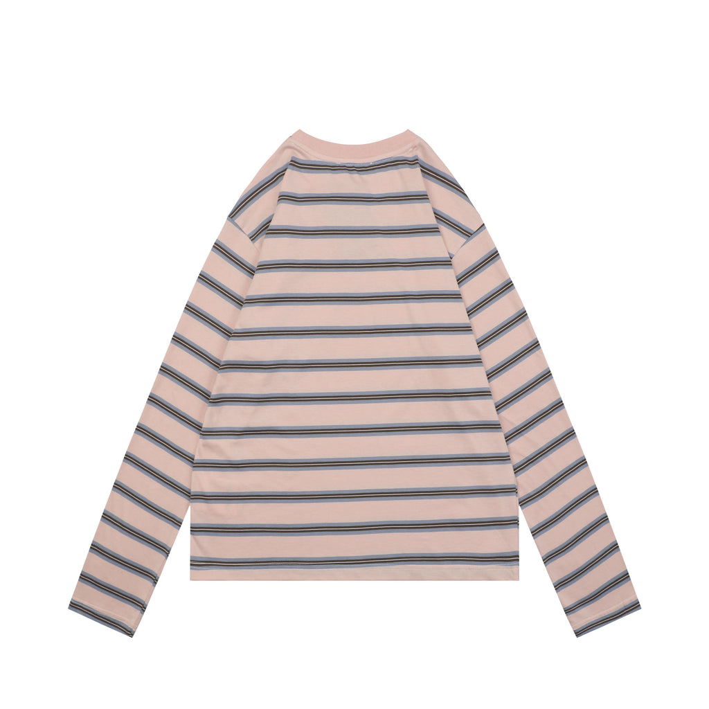 Prada Blush Pink Multi-Stripe Pocket Label Long Sleeve Tee