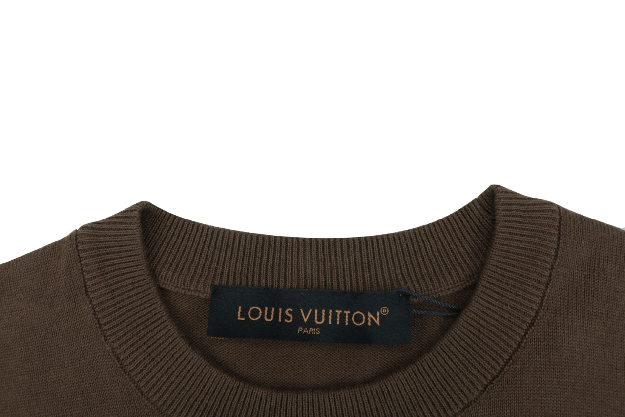 LV Monogram Leather Patch Jacquard Tee – Chocolate Brown