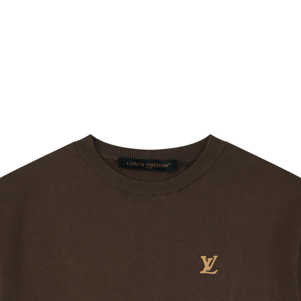 LV Monogram Leather Patch Jacquard Tee – Chocolate Brown