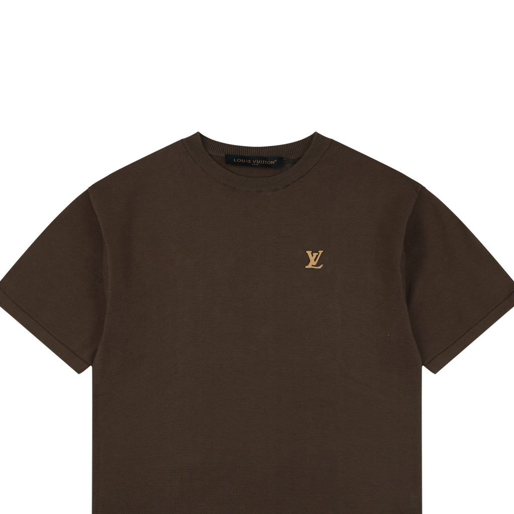 LV Monogram Leather Patch Jacquard Tee – Chocolate Brown