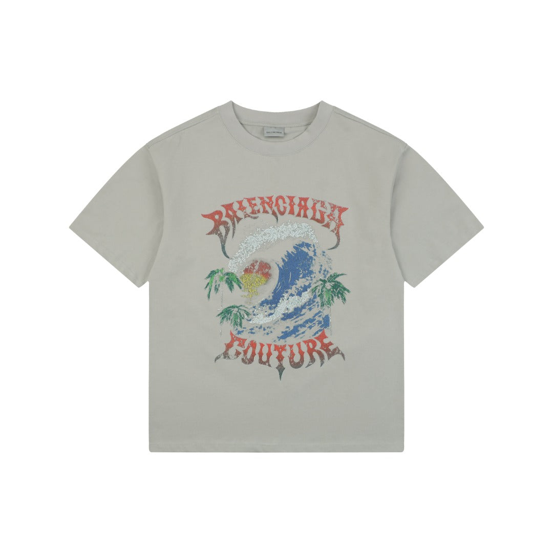 Balenciaga Couture Sunset Wave Graphic Tee – Grey