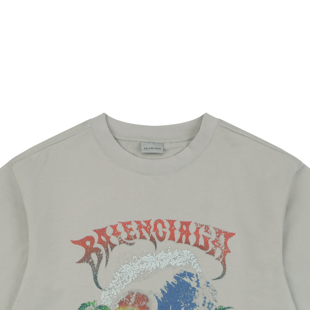 Balenciaga Couture Sunset Wave Graphic Tee – Grey