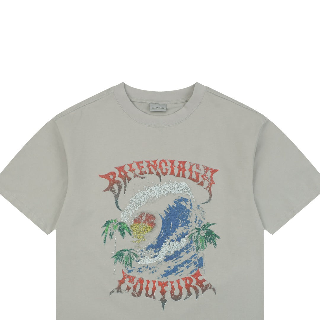 Balenciaga Couture Sunset Wave Graphic Tee – Grey