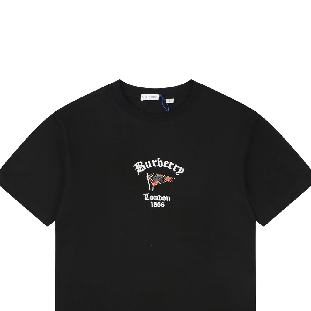 Burberry London 1856 Check Pennant Flag Embroidered Tee – Black