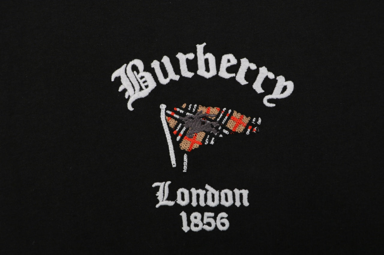 Burberry London 1856 Check Pennant Flag Embroidered Tee – Black