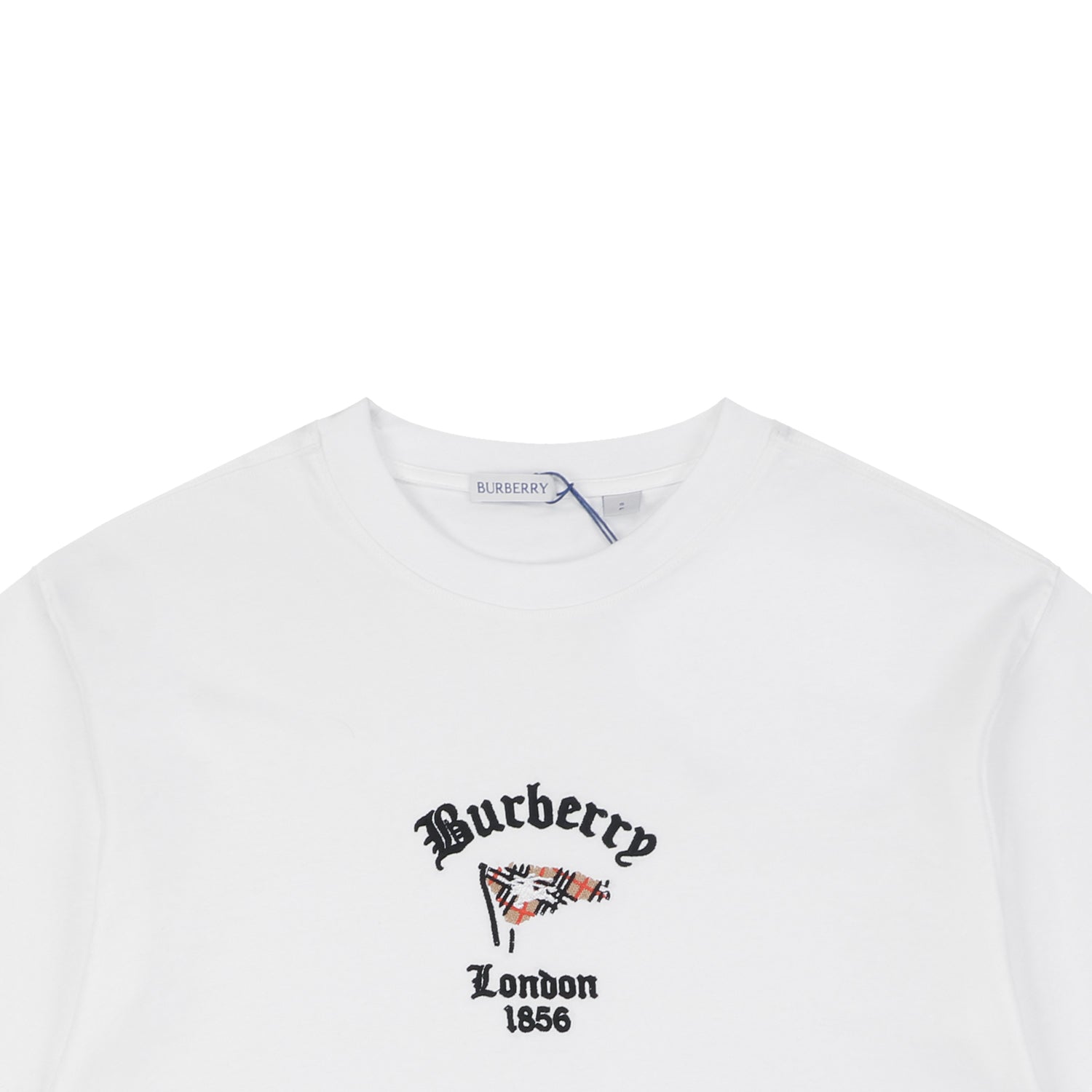 Burberry London 1856 Check Pennant Flag Embroidered Tee – White