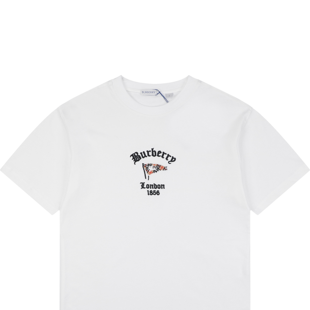 Burberry London 1856 Check Pennant Flag Embroidered Tee – White