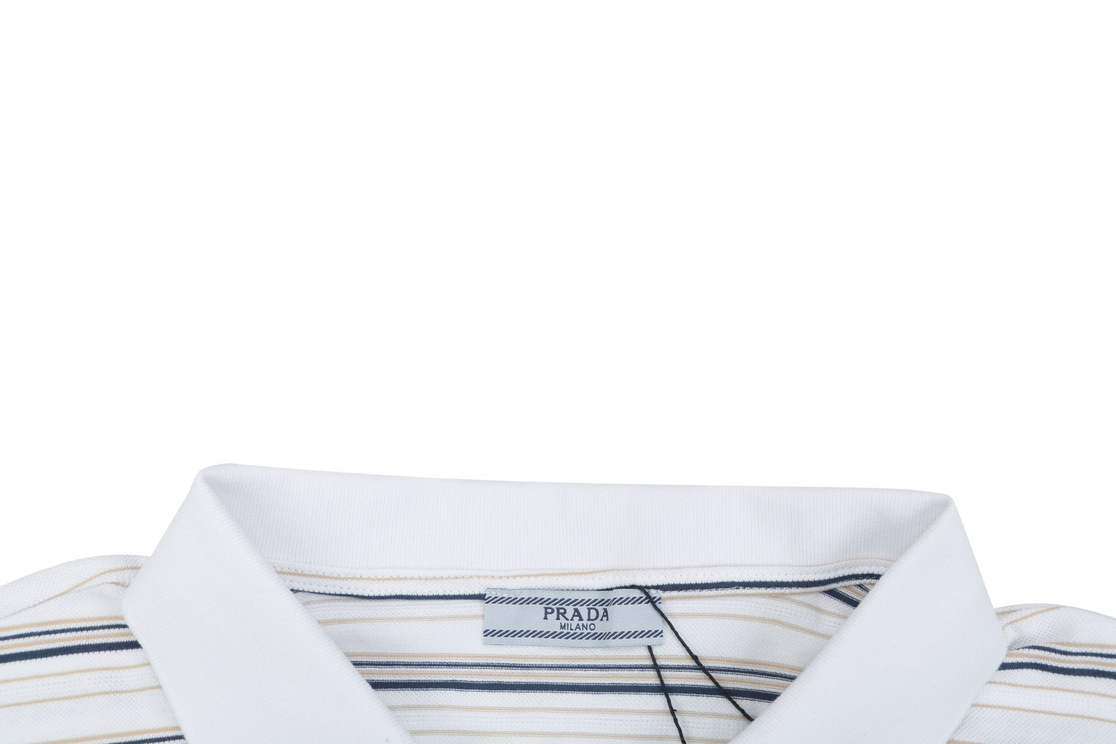 Prada Crest Embroidered Stripe Polo Shirt – White
