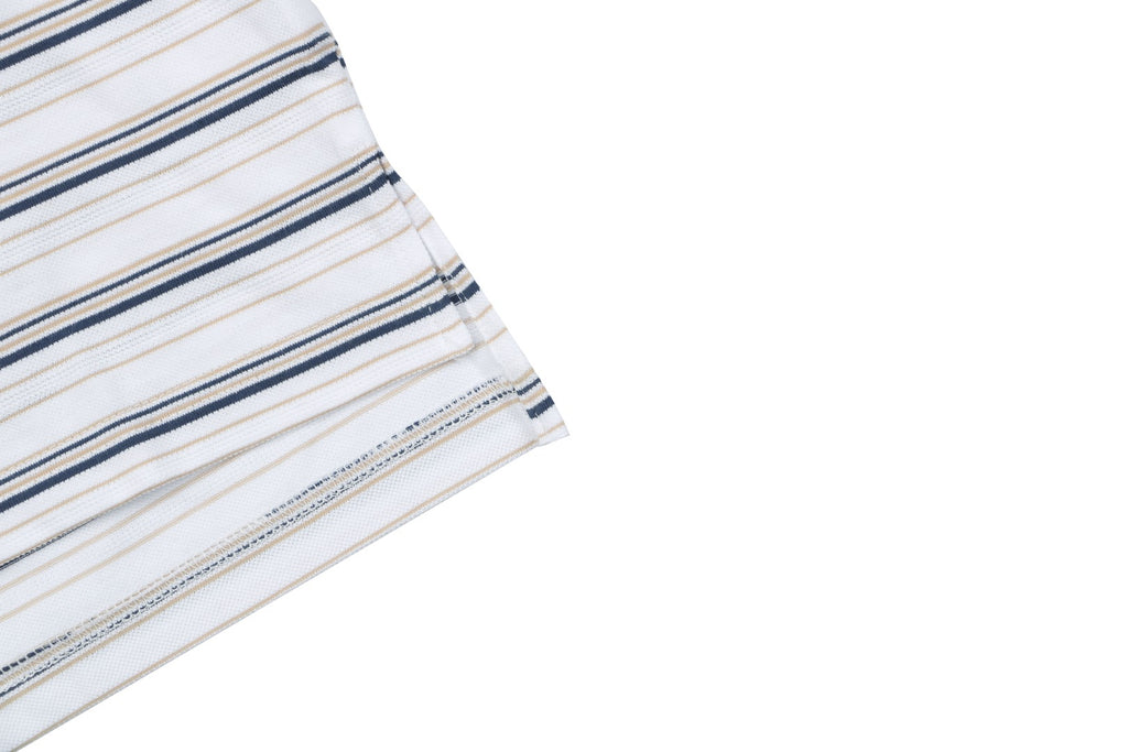 Prada Crest Embroidered Stripe Polo Shirt – White