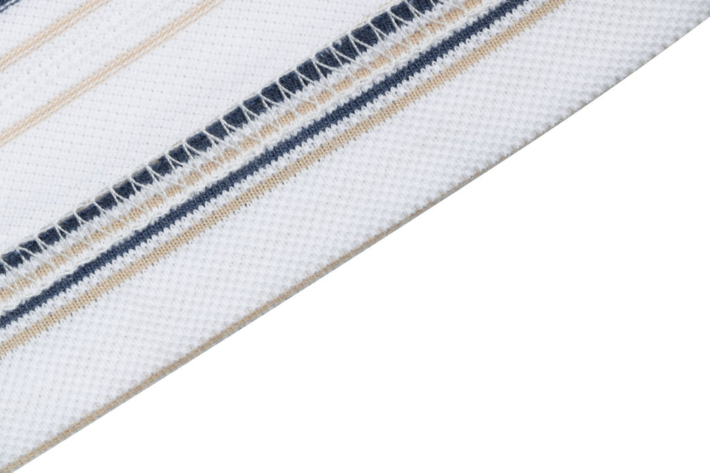 Prada Crest Embroidered Stripe Polo Shirt – White