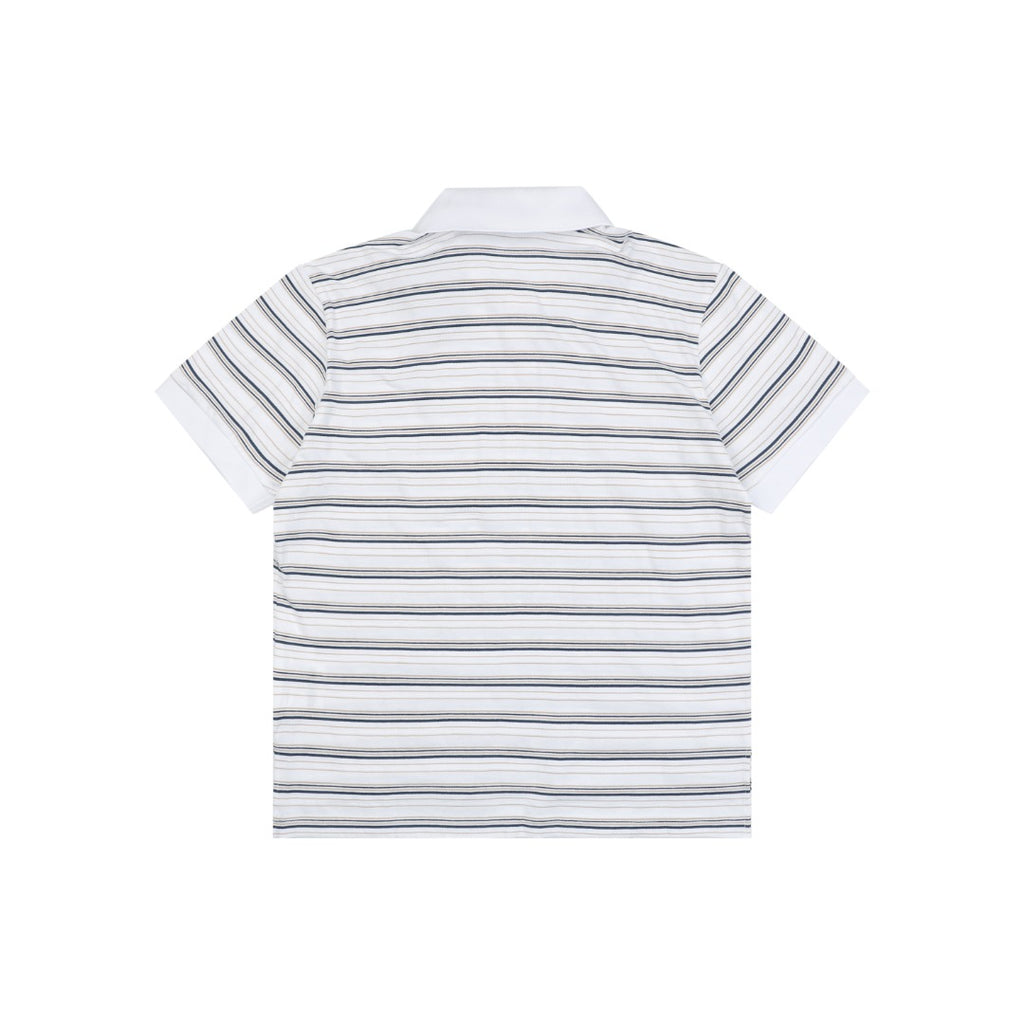 Prada Crest Embroidered Stripe Polo Shirt – White