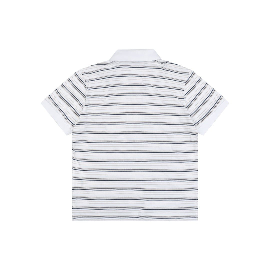 Prada Crest Embroidered Stripe Polo Shirt – White