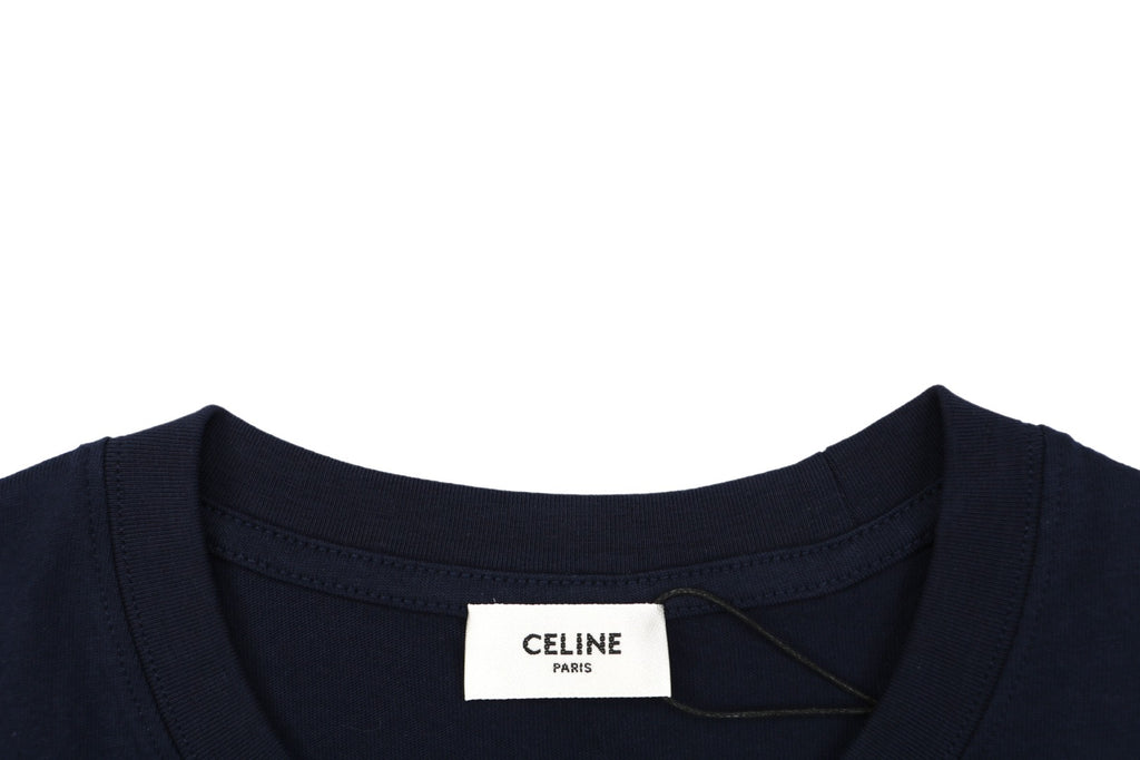 Celine Arc de Triomphe Paris Mini Logo Embroidered Tee – Navy