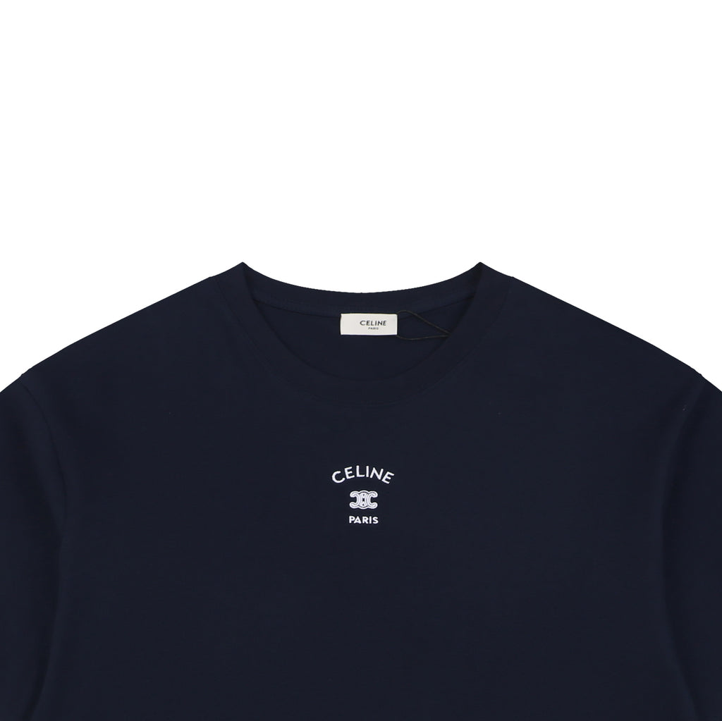 Celine Arc de Triomphe Paris Mini Logo Embroidered Tee – Navy