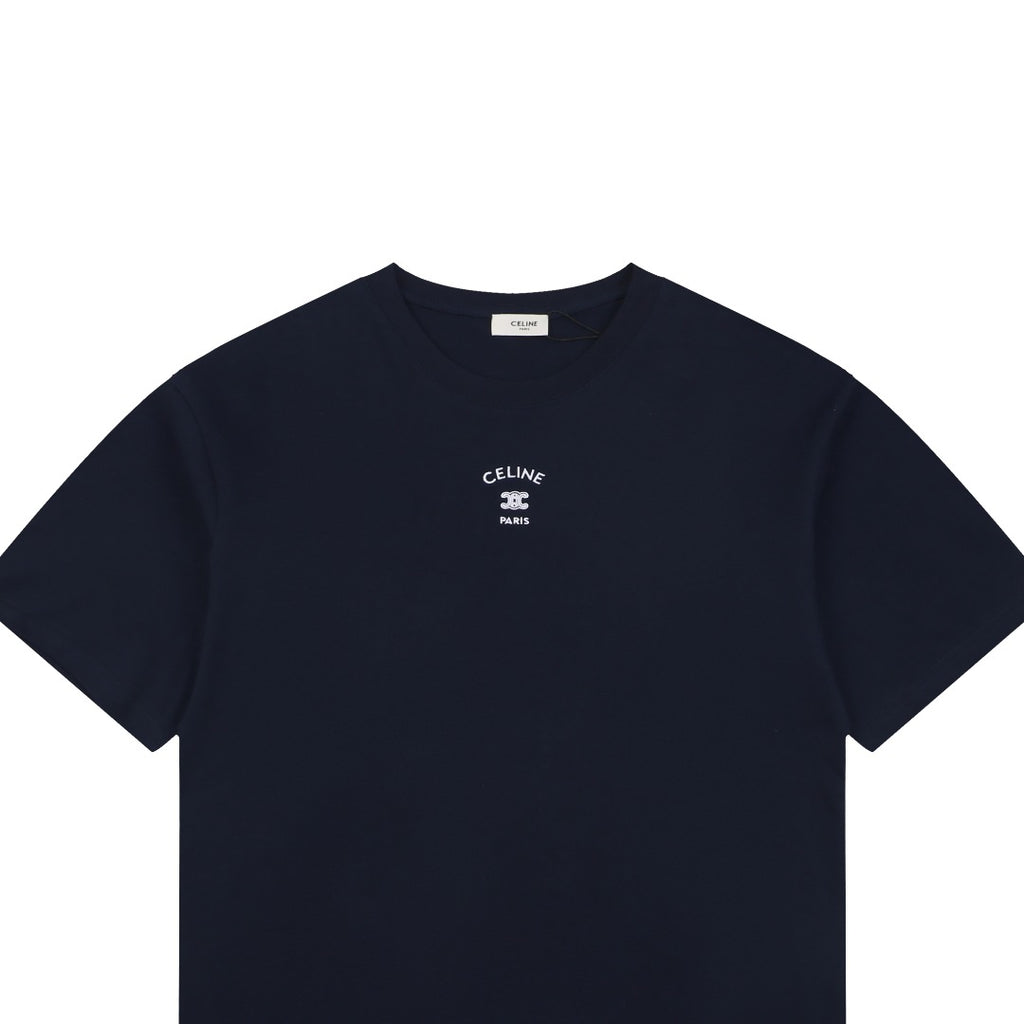 Celine Arc de Triomphe Paris Mini Logo Embroidered Tee – Navy