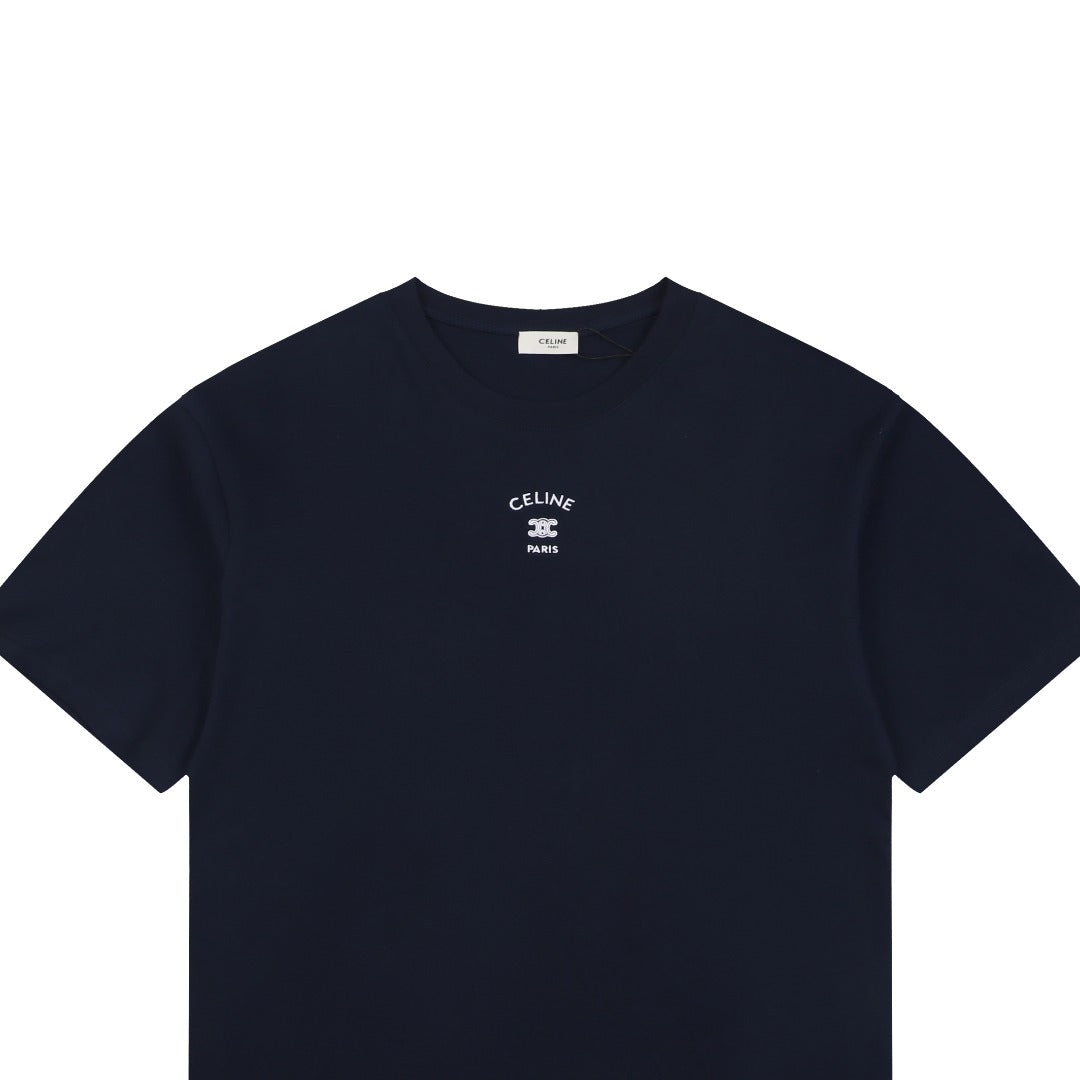 Celine Arc de Triomphe Paris Mini Logo Embroidered Tee – Navy