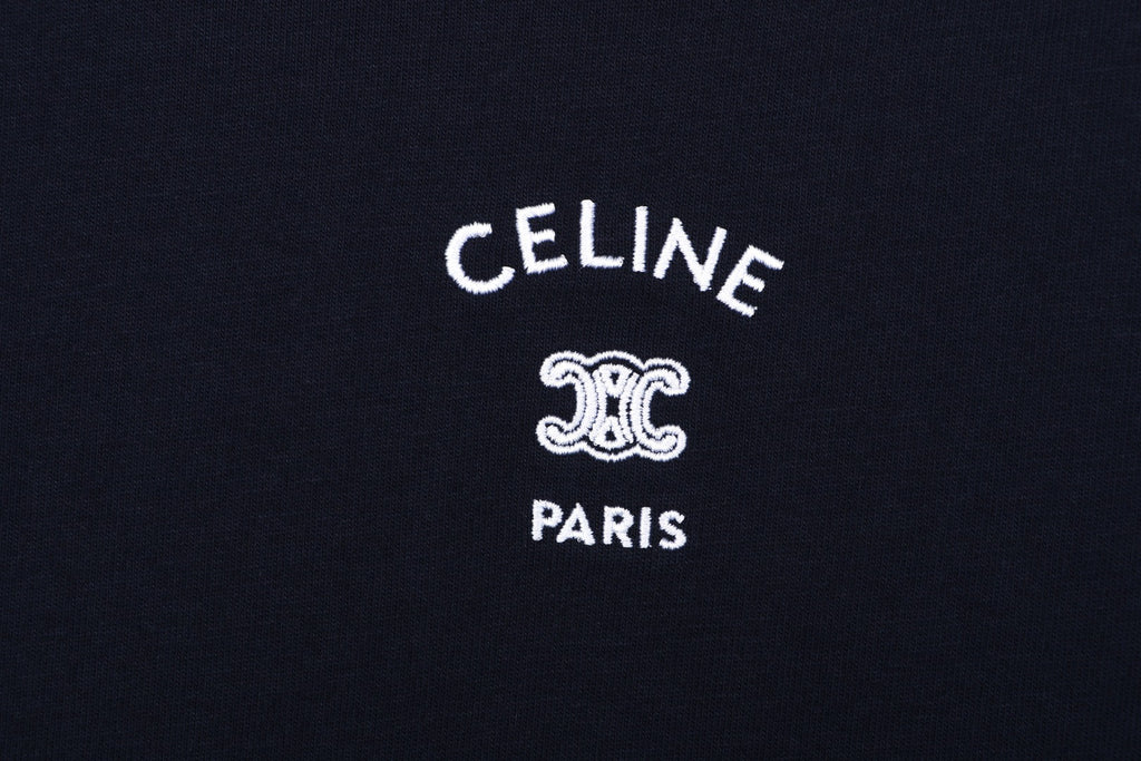 Celine Arc de Triomphe Paris Mini Logo Embroidered Tee – Navy