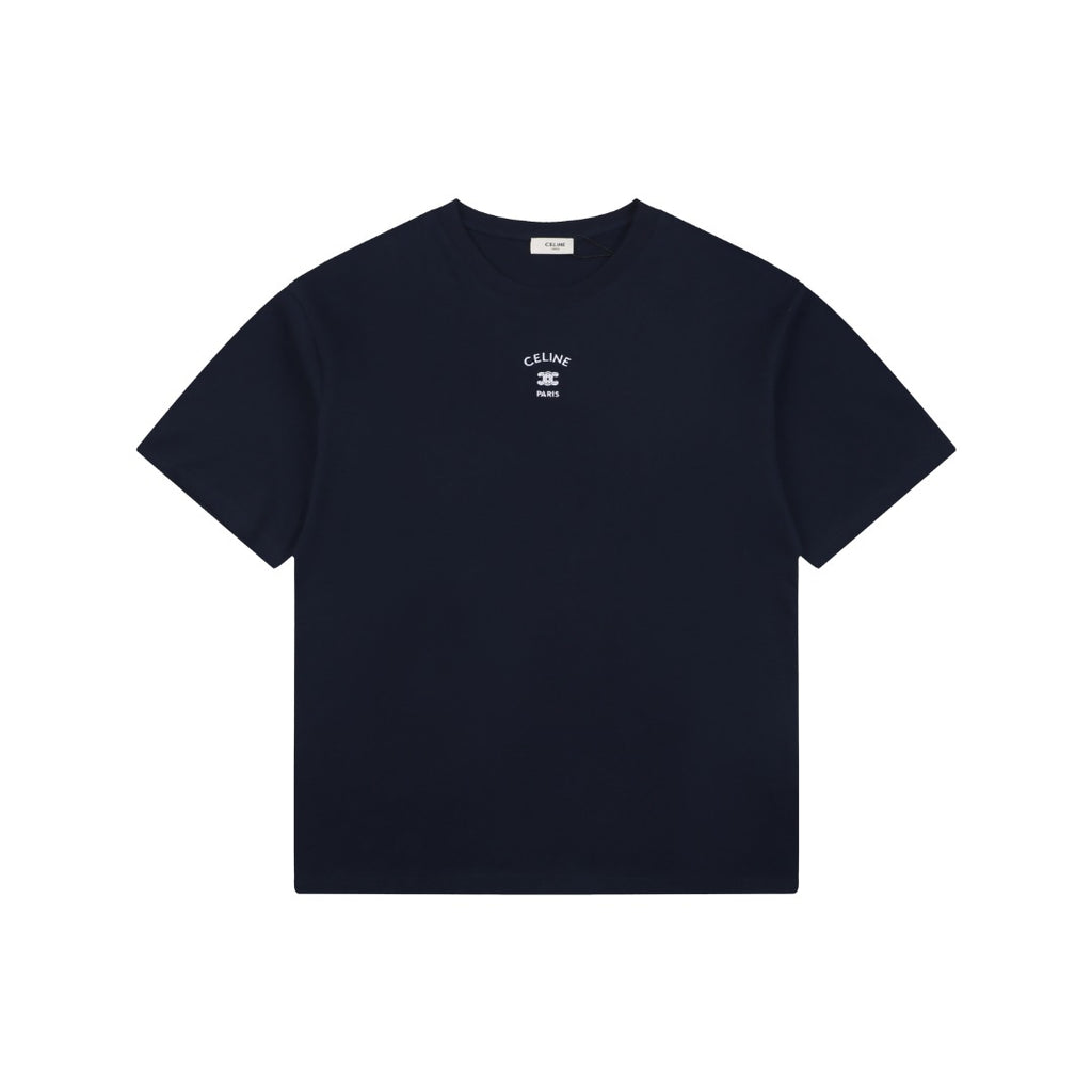 Celine Arc de Triomphe Paris Mini Logo Embroidered Tee – Navy