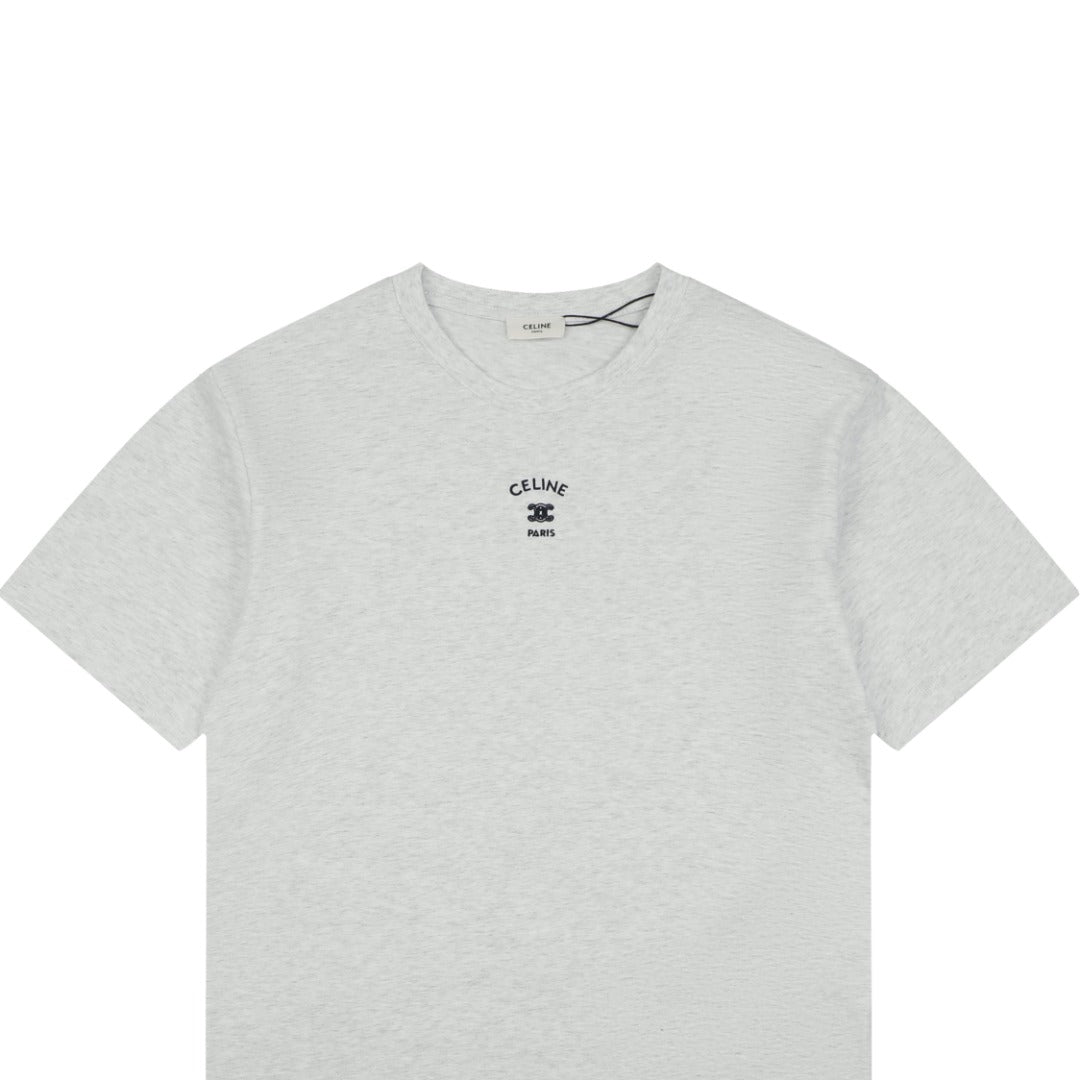 Celine Arc de Triomphe Paris Mini Logo Embroidered Tee – White