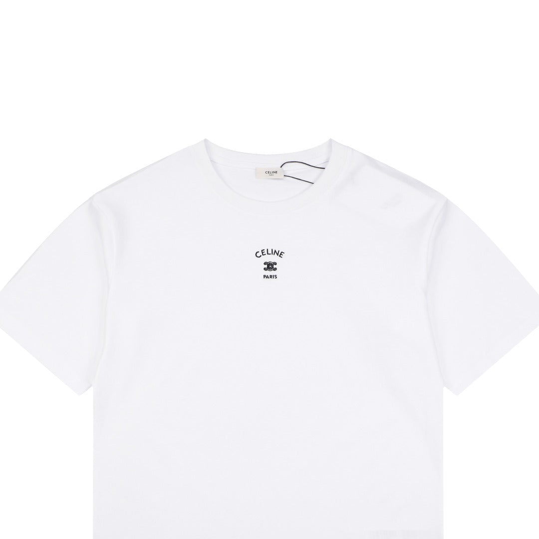 Celine Arc de Triomphe Paris Mini Logo Embroidered Tee – Bright White