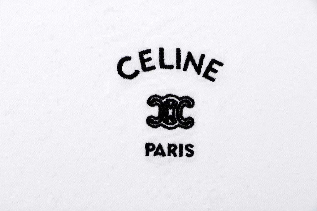 Celine Arc de Triomphe Paris Mini Logo Embroidered Tee – Bright White
