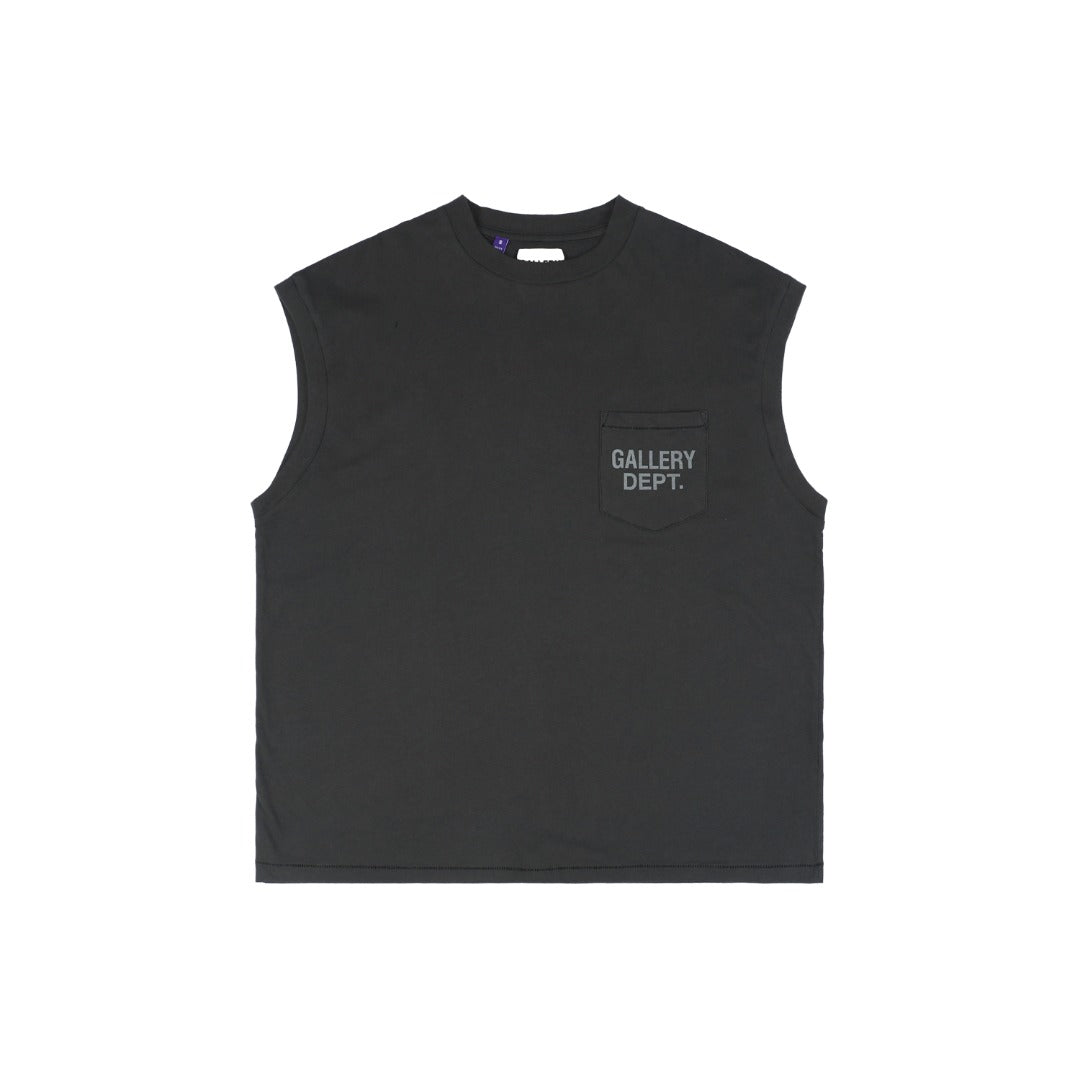 Gallery Dept. 25SS Pocket Logo Print Sleeveless Tee – Washed Black