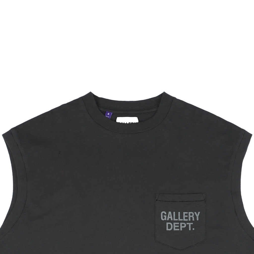 Gallery Dept. 25SS Pocket Logo Print Sleeveless Tee – Washed Black