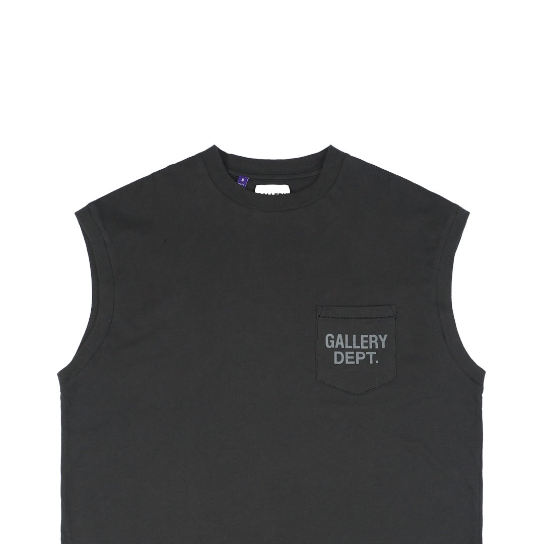 Gallery Dept. 25SS Pocket Logo Print Sleeveless Tee – Washed Black