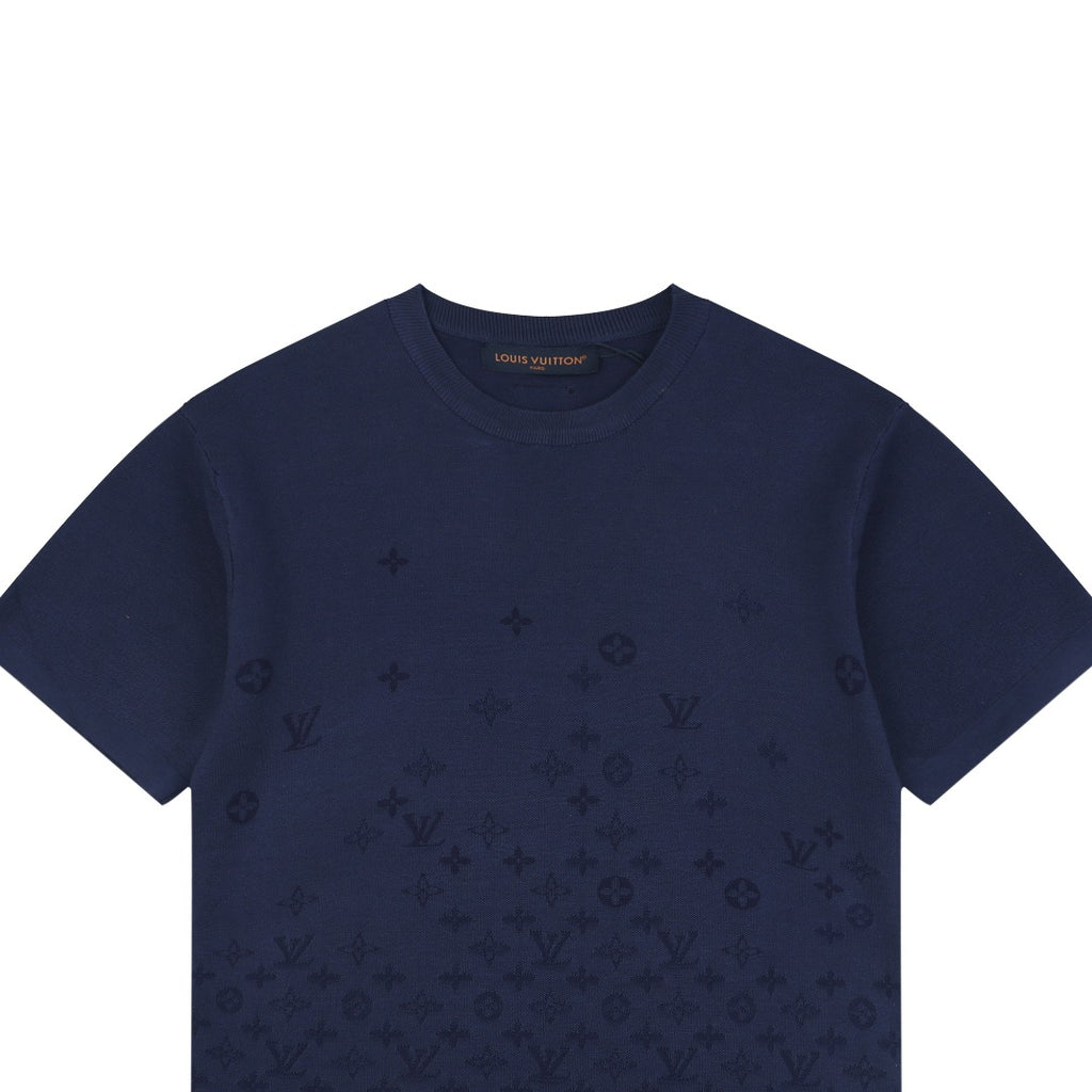 Louis Vuitton Navy Hem Tonal Monogram Jacquard Tee
