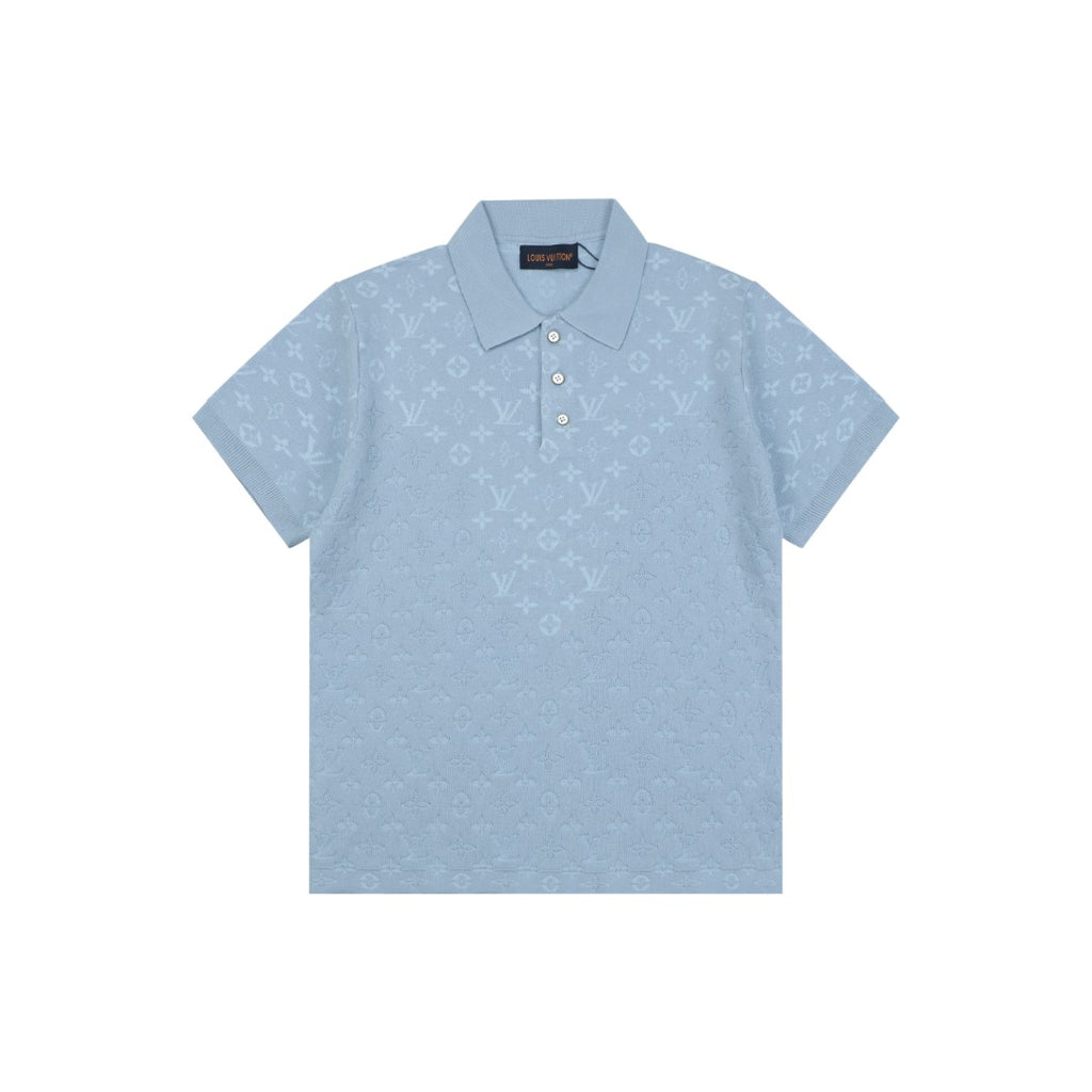 Louis Vuitton Light Blue Tonal Monogram Jacquard Polo Shirt
