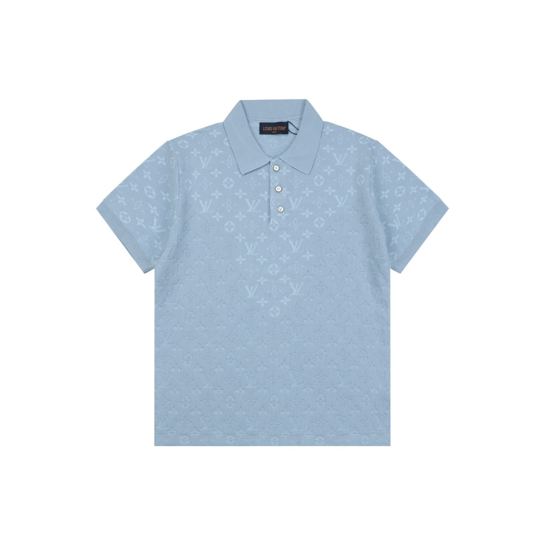 Louis Vuitton Light Blue Tonal Monogram Jacquard Polo Shirt