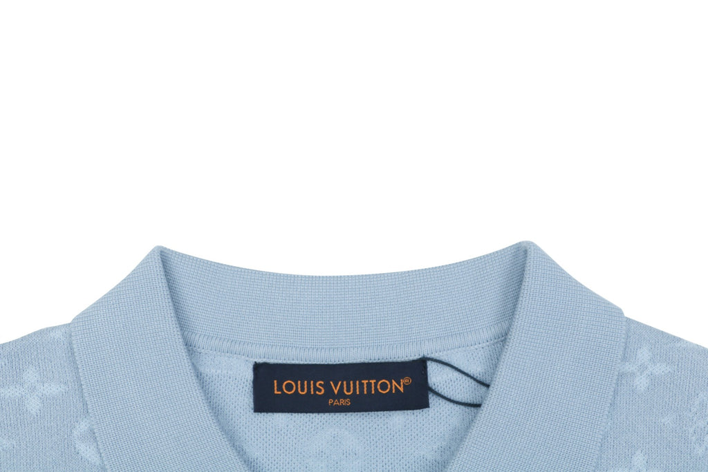Louis Vuitton Light Blue Tonal Monogram Jacquard Polo Shirt