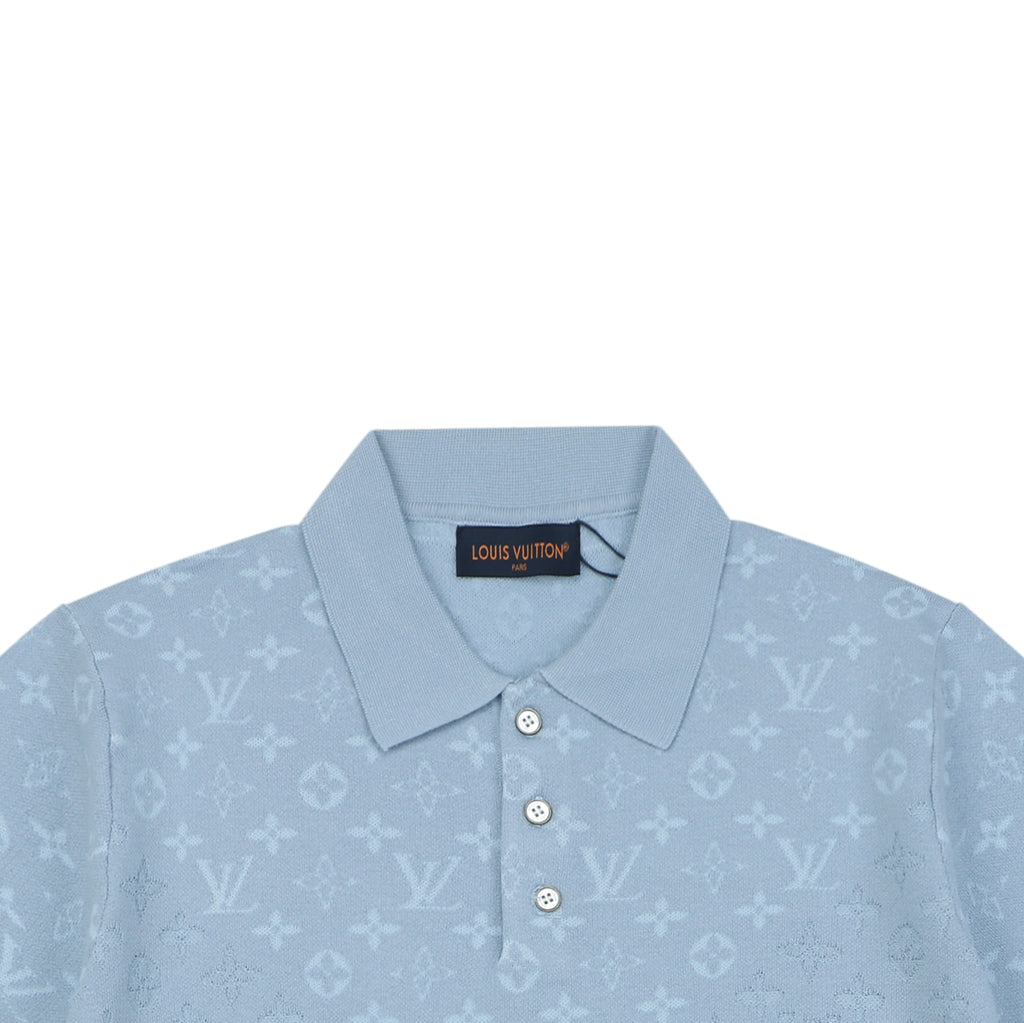Louis Vuitton Light Blue Tonal Monogram Jacquard Polo Shirt