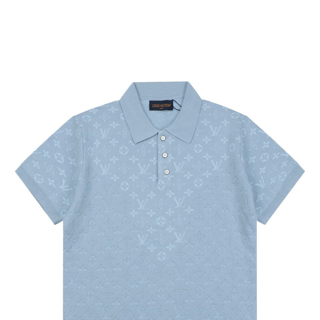 Louis Vuitton Light Blue Tonal Monogram Jacquard Polo Shirt