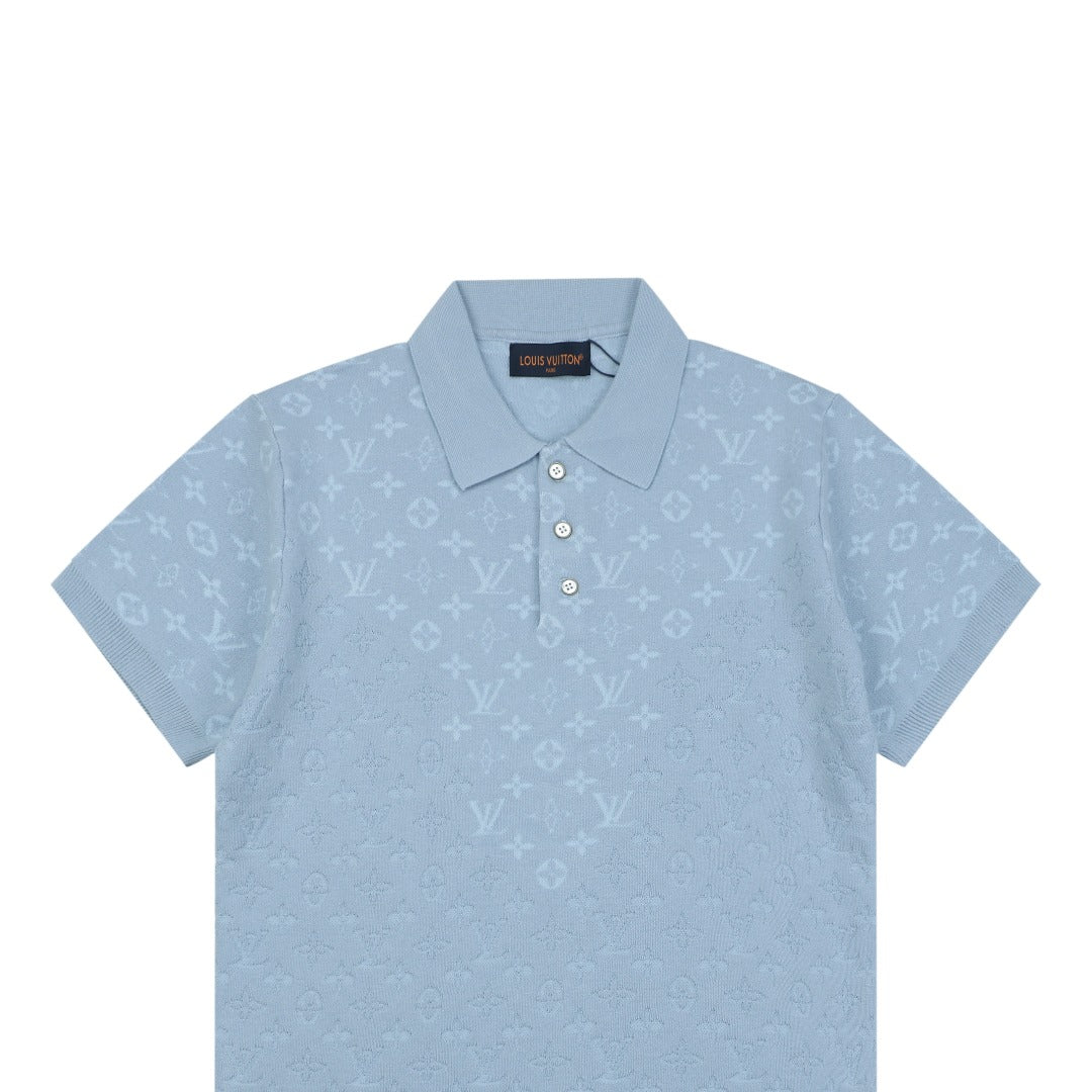 Louis Vuitton Light Blue Tonal Monogram Jacquard Polo Shirt