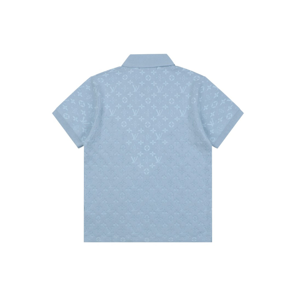 Louis Vuitton Light Blue Tonal Monogram Jacquard Polo Shirt