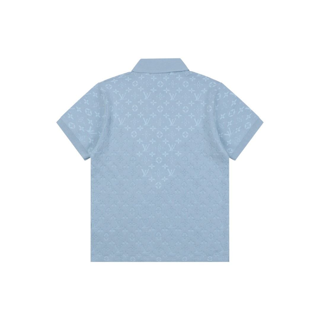 Louis Vuitton Light Blue Tonal Monogram Jacquard Polo Shirt
