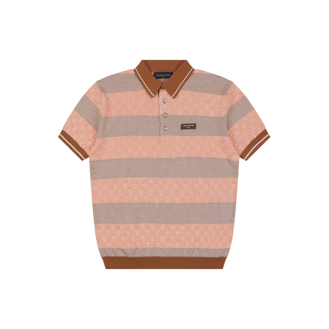 Louis Vuitton Pink Brown Checkerboard Jacquard Polo Shirt