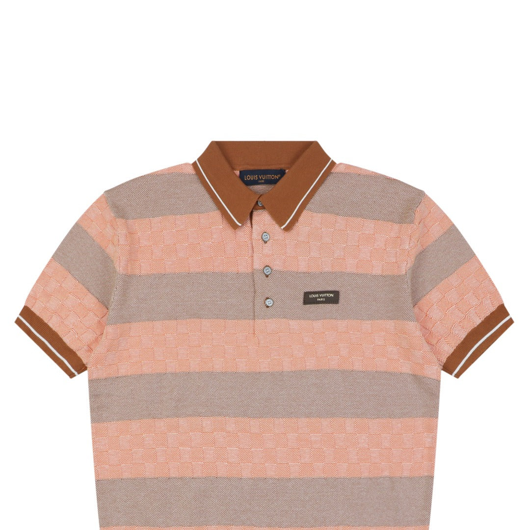 Louis Vuitton Pink Brown Checkerboard Jacquard Polo Shirt