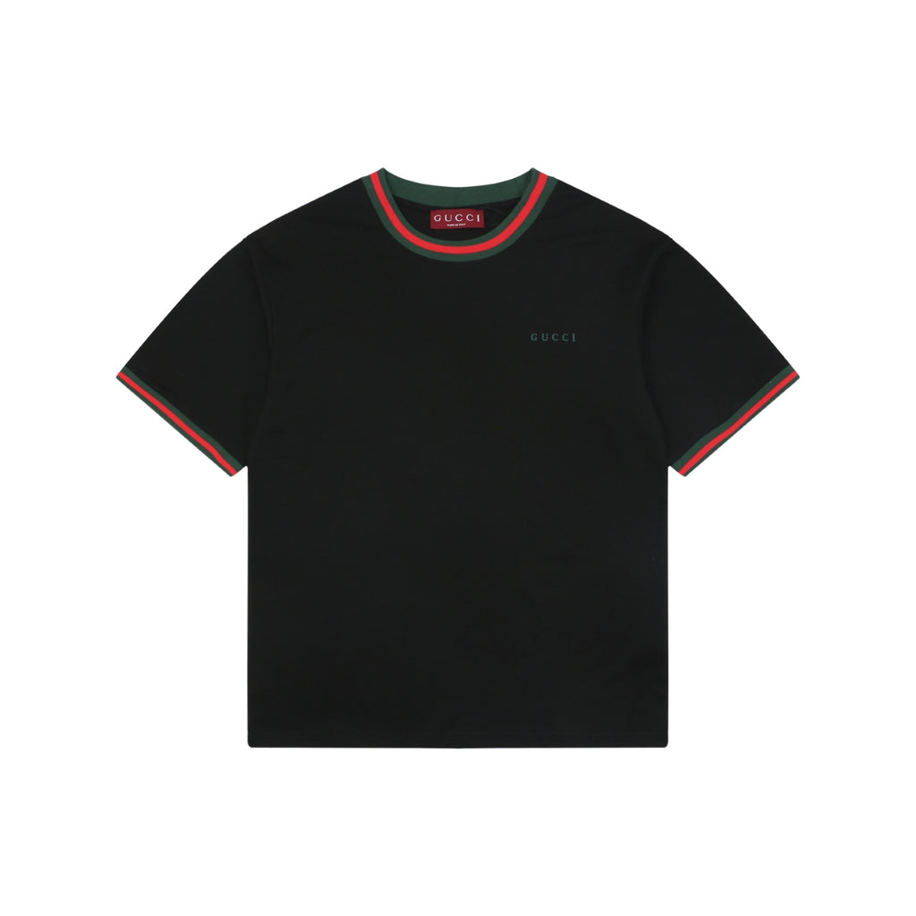Gucci Red Green Web Collar G Letter Embroidered Tee – Black