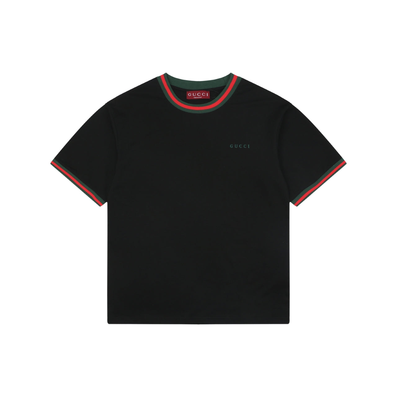 Gucci Red Green Web Collar G Letter Embroidered Tee – Black